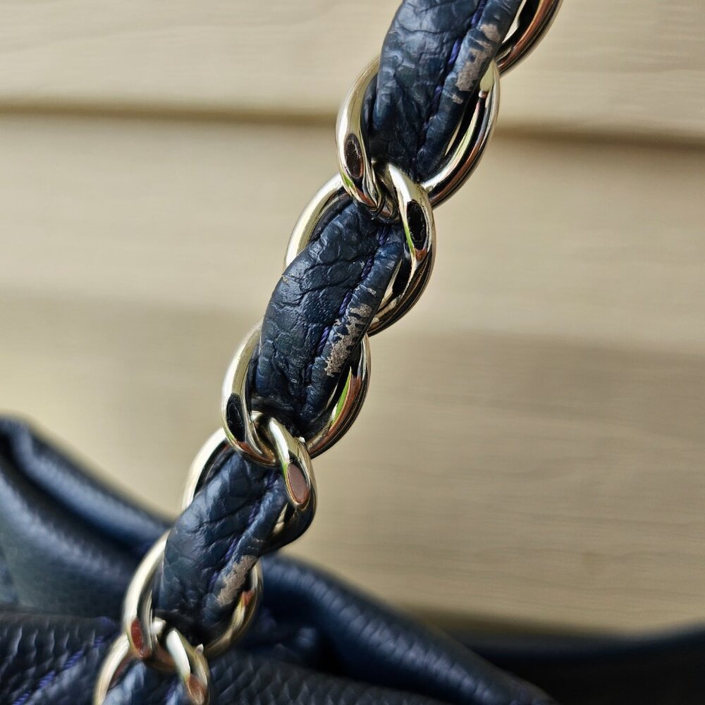 EUC Chanel Blue Lambskin with Quilting & Silver chains Tote Bag - Picture 15 of 17